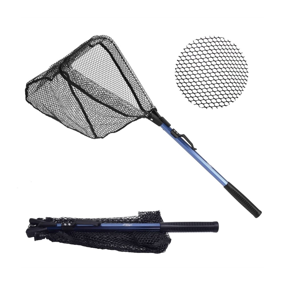 SUNMME Fishing Net Folded Landing Net Extendable Telescopic Fishing Net Pole Handle Rubber Mesh Folding Trout Nets Catch and Release for Kayak Fishing
