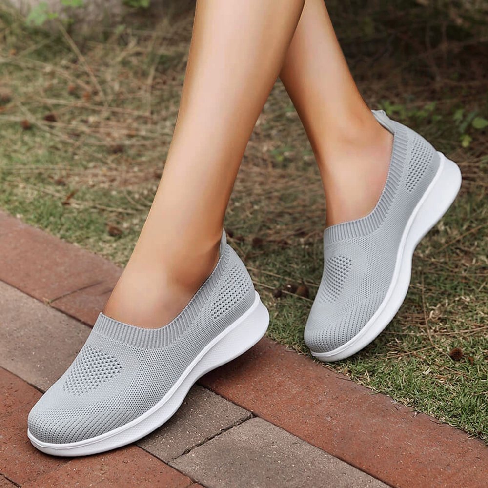 Dheva-C Slip On Breathe Mesh Walking Shoes Women Fashion Comfort Flat Loafers Womens Slip on Sneaker (Grey, 7.5)