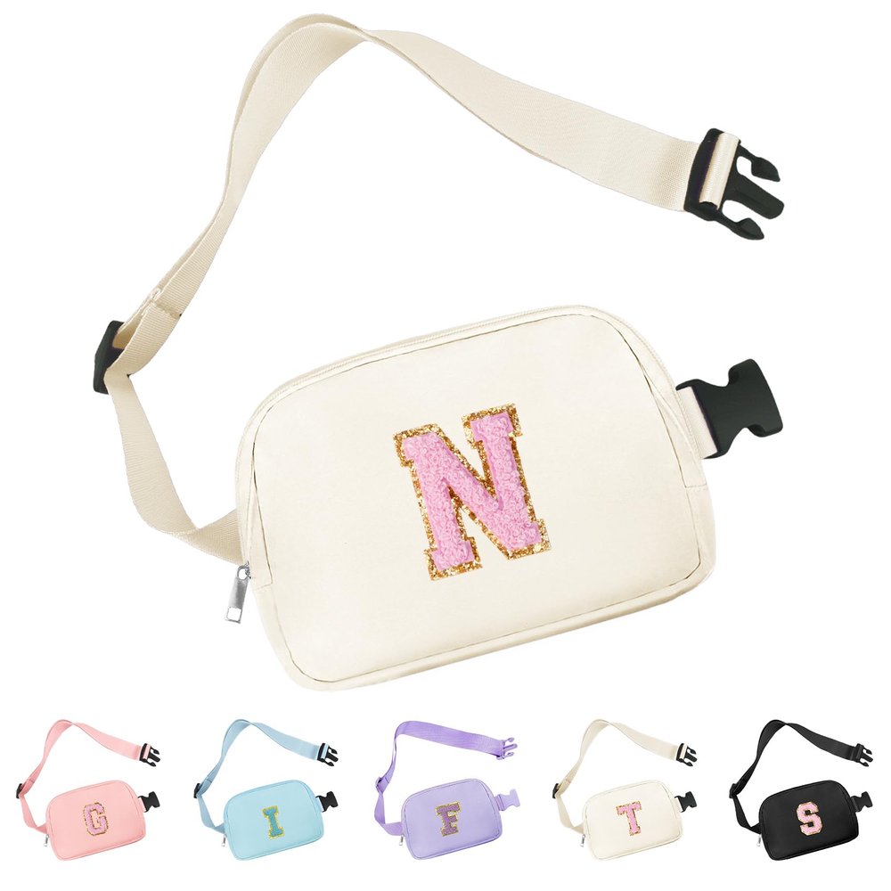 Aganmi Chenille Letter Crossbody Bags for Women Trendy, Waterproof Fanny Packs for Women Cross Body, Initial Letter Belt Bag with Multiple Inner Pockets and Adjustable Strap,N