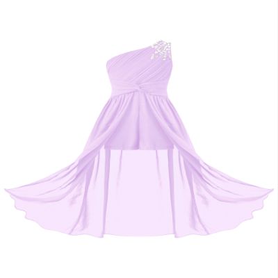 YONGHS Kids Flower Girls One Shoulder Ruched Chiffon Wedding Maxi Romper Evening Gown Dance Wear Lavender 6