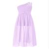 YONGHS Kids Flower Girls One Shoulder Ruched Chiffon Wedding Maxi Romper Evening Gown Dance Wear Lavender 6 view 4
