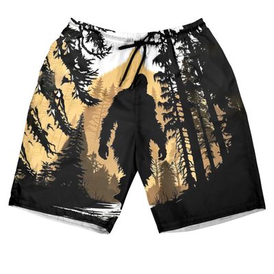 Bigfoot Silhouette Men's Swim Trunks - Summer Jungle Hawaiian Shorts for Men, Men's Summer Bathing Shorts Set 37 Size Size 2XL