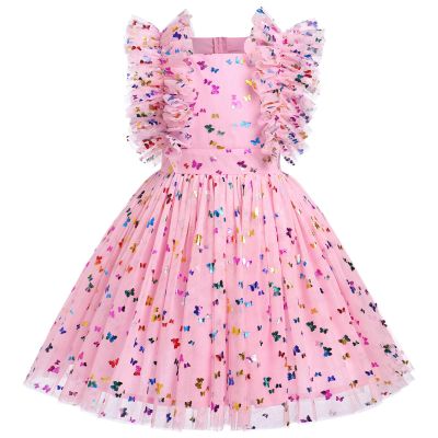 5th 6th Birthday Girl Outfit: Fifth Sixth Birthday Dress for Girls Cake Smash Toddler Boho Rainbow Princess Dresses Party Pageant Gown Kids Mini Tutu Skirt Photoshoot Pink Butterfly 5-6X