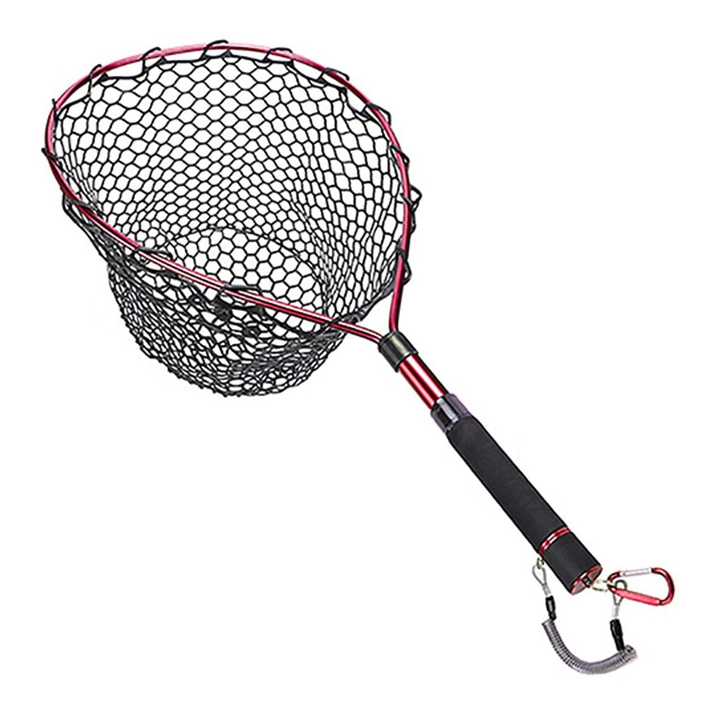 SUNMME Foldable and Retractable Fishing net Fly Fishing Landing Net Alunimum Alloy Frame Soft Rubber Mesh EVA Handle Carp Bass Trout Fishing Tackle Easy to Carry and Storage