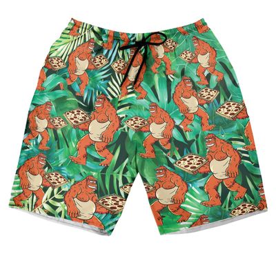 Bigfoot Men's Swim Trunks - Love Pizza Hawaiian Shorts for Men, Men's Summer Bathing Shorts Set 37 Size Size M