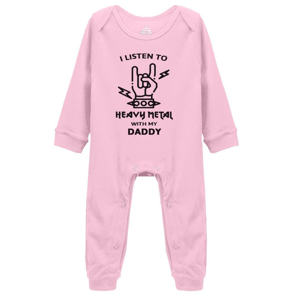 Snagminio Heavy Metal with Daddy Baby Jumpsuit Long Sleeve Birth Announcement Bodysuit Footie Cloths