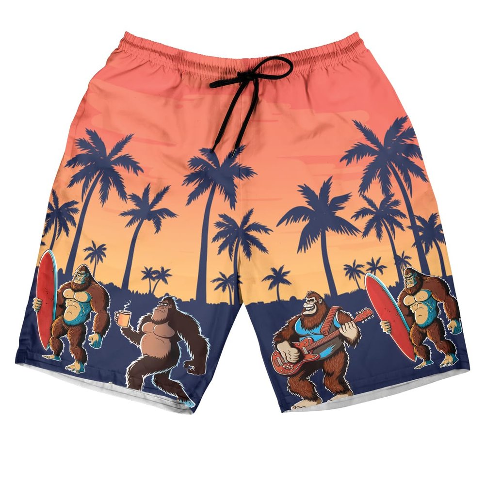 228CLOSET Bigfoot Surfing Men's Swim Trunks - Summer Hawaiian Shorts for Men, Men's Summer Bathing Shorts Set 37 Size Size L