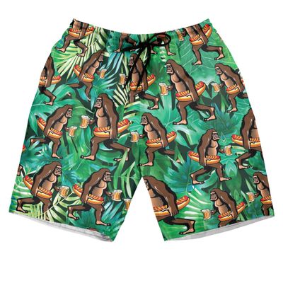 228CLOSET Bigfoot Men's Swim Trunks - Carrying Hotdog Hawaiian Shorts for Men, Men's Summer Bathing Shorts Set 37 Size Size L