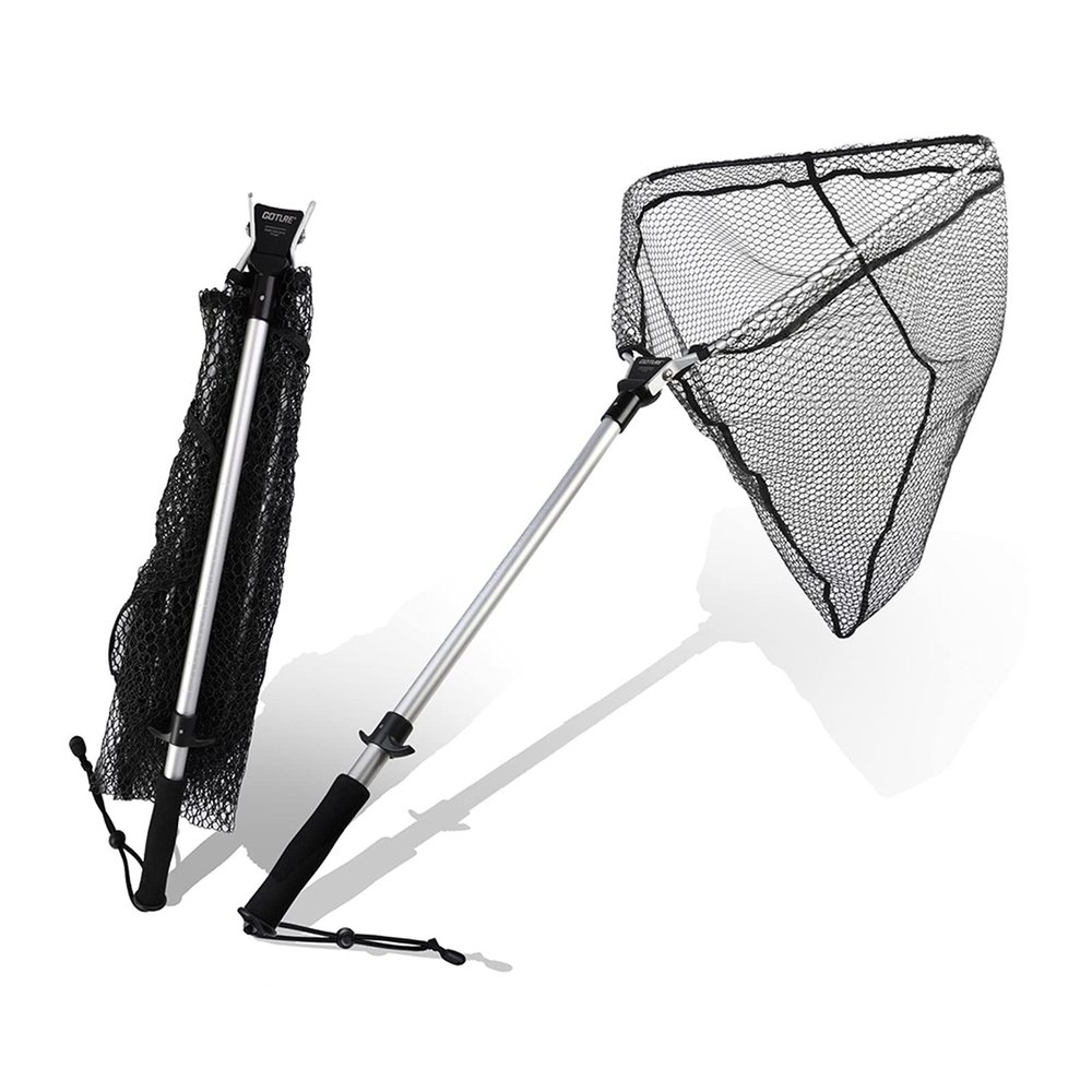 SUNMME Foldable and Retractable Fishing net Portable Carp Fishing Landing Net Aluminum Alloy Frame Small Rubber Mesh Fly Fishing Net Easy to Carry and Storage