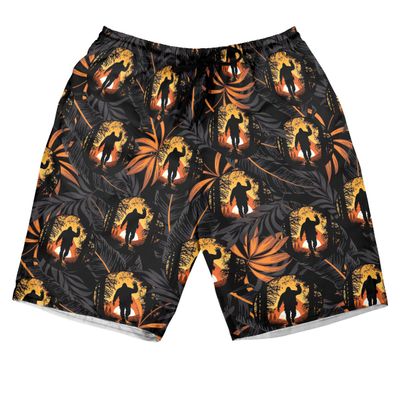 Bigfoot Men's Swim Trunks - Orange Sunset Hawaiian Shorts for Men, Men's Summer Bathing Shorts Set 37 Size Size XL