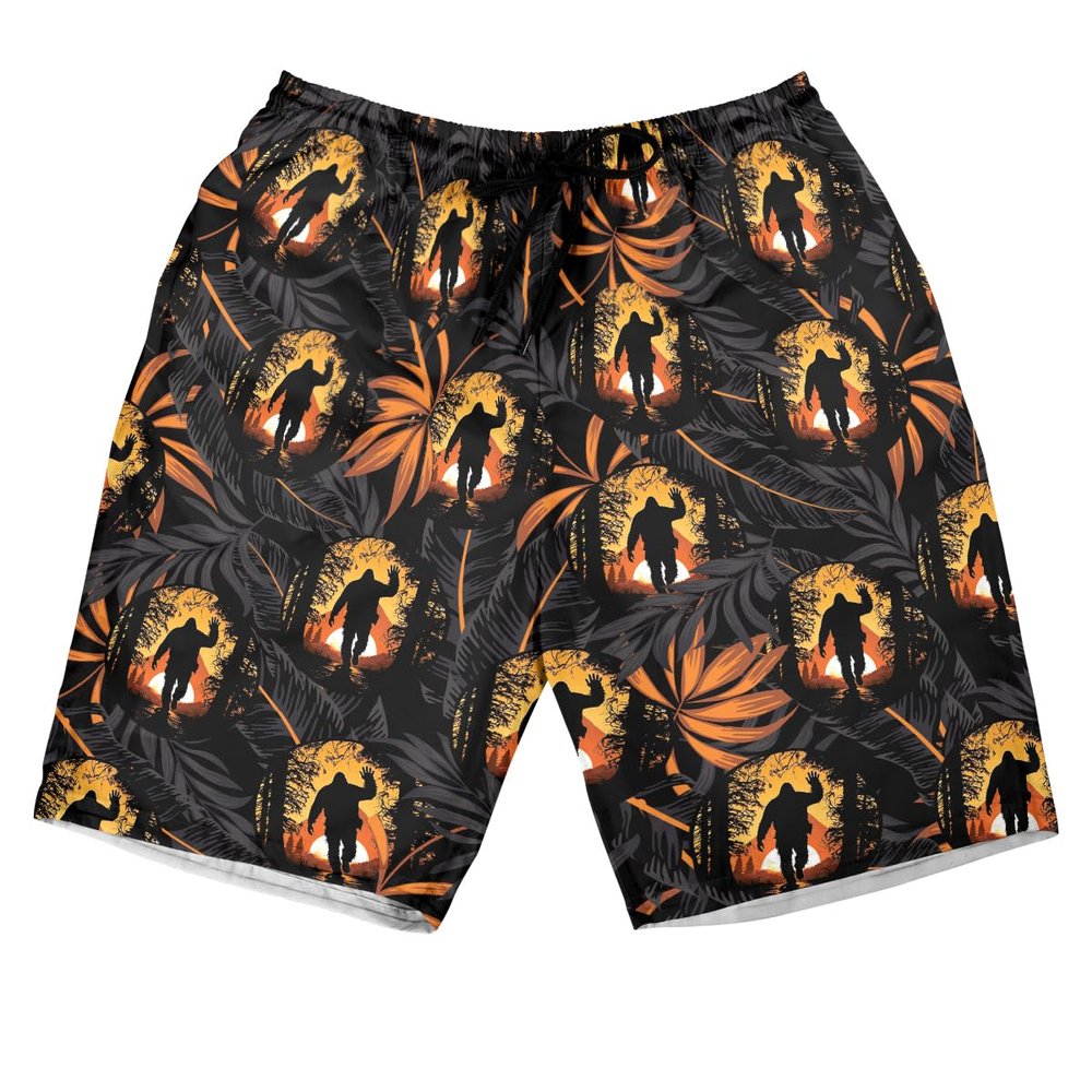 Bigfoot Men's Swim Trunks - Orange Sunset Hawaiian Shorts for Men, Men's Summer Bathing Shorts Set 37 Size Size XL