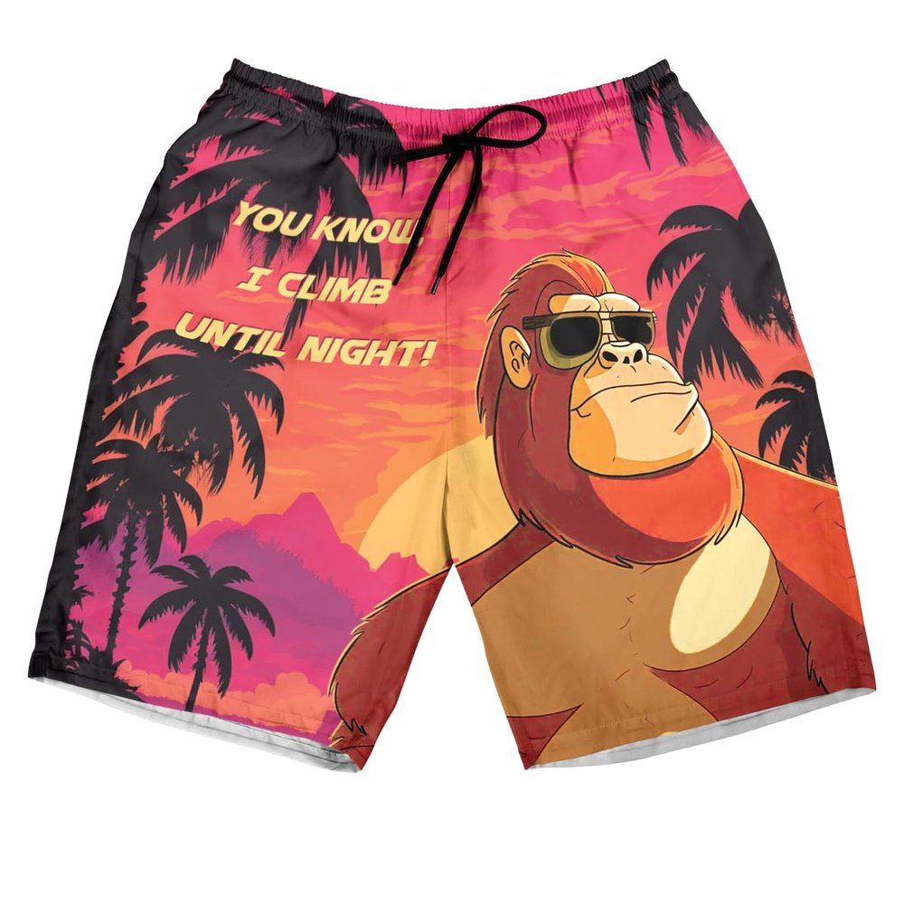 Bigfoot Men's Swim Trunks - I Climb Until Night! Hawaiian Shorts for Men, Men's Summer Bathing Shorts Set 37 Size Size S