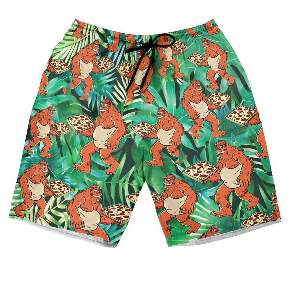 Bigfoot Men's Swim Trunks - Love Pizza Hawaiian Shorts for Men, Men's Summer Bathing Shorts Set 37 Size Size L