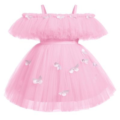 Baby Girls 3D Butterfly Tulle Tutu Dress Toddler Kids Sleeveless Butterfly Birthday Christening Formal Pageant Wedding Princess Dresses Cake Smash Outfit for Photo Shoot Pink Butterfly 18-24 Months