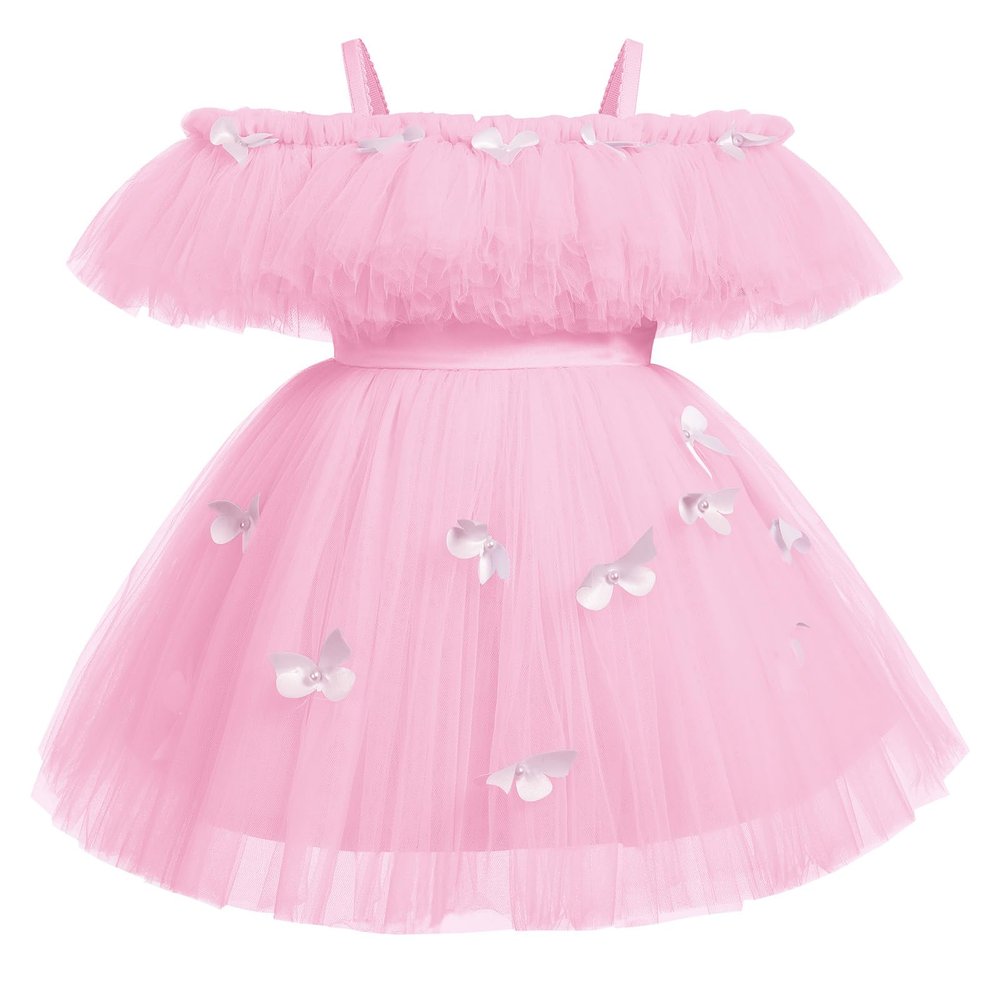 Baby Girls 3D Butterfly Tulle Tutu Dress Toddler Kids Sleeveless Butterfly Birthday Christening Formal Pageant Wedding Princess Dresses Cake Smash Outfit for Photo Shoot Pink Butterfly 18-24 Months