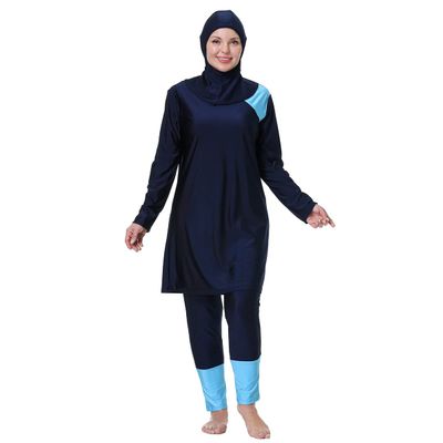 Plus Size Burkini Swimsuit for Women Modest Muslim Swimwear Full Cover Swim Top Pants Hijab Set Navy Blue + Blue 5XL