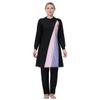 Plus Size Burkini Swimsuit for Women Modest Muslim Swimwear Full Cover Swim Top Pants Hijab Set Black+Pink+Purple 3XL view 3