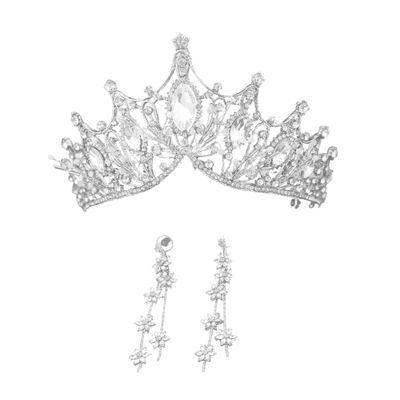 Beatifufu Stunning Rhinestone Tiara Crown Earring Set Wedding Hairpiece Hair Vine Earrings for