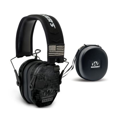 Walker's Razor Patriot Series Hi-Gain Omnidirectional Microphone Electronic Muffs (Kryptek Camo) Bundle with Protection Case (Black) (2 Items)