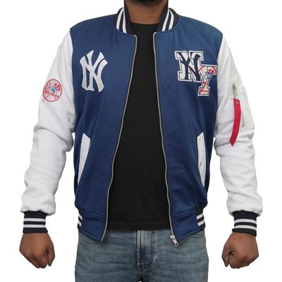 Mens Vintage NY Basketball Polyester Jacket - MA-1 Bomber with PU Leather Sleeves
