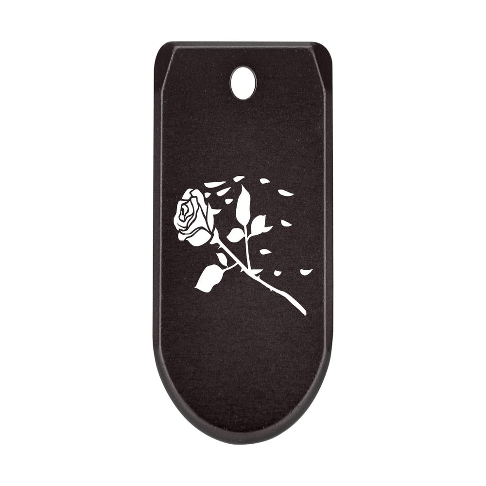NDZ Performance Magazine Base Plate with Finger Extension for Sig P365 .380 ACP Rose Swoosh Petals Black Anodized Aluminum Made in USA