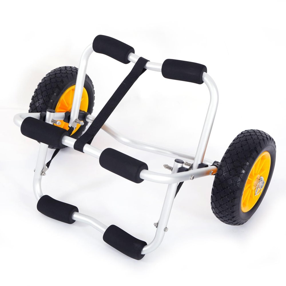 Kayak Cart Canoe Dolly Fishing Kayak Accessories Carrier Foldable Paddle Board Trolley Boat Trailer Transport Kayak Canoe Cart with Large Solid PU Tires Wheels Universal Carrier and Ratchet Straps