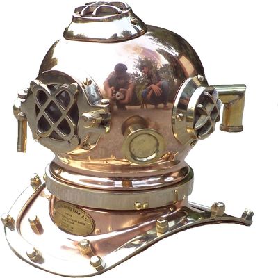 VintiquE Antique Marine Mini Diving Helmet Replica Mark Us Navy Nautical Copper Finish 6 inches