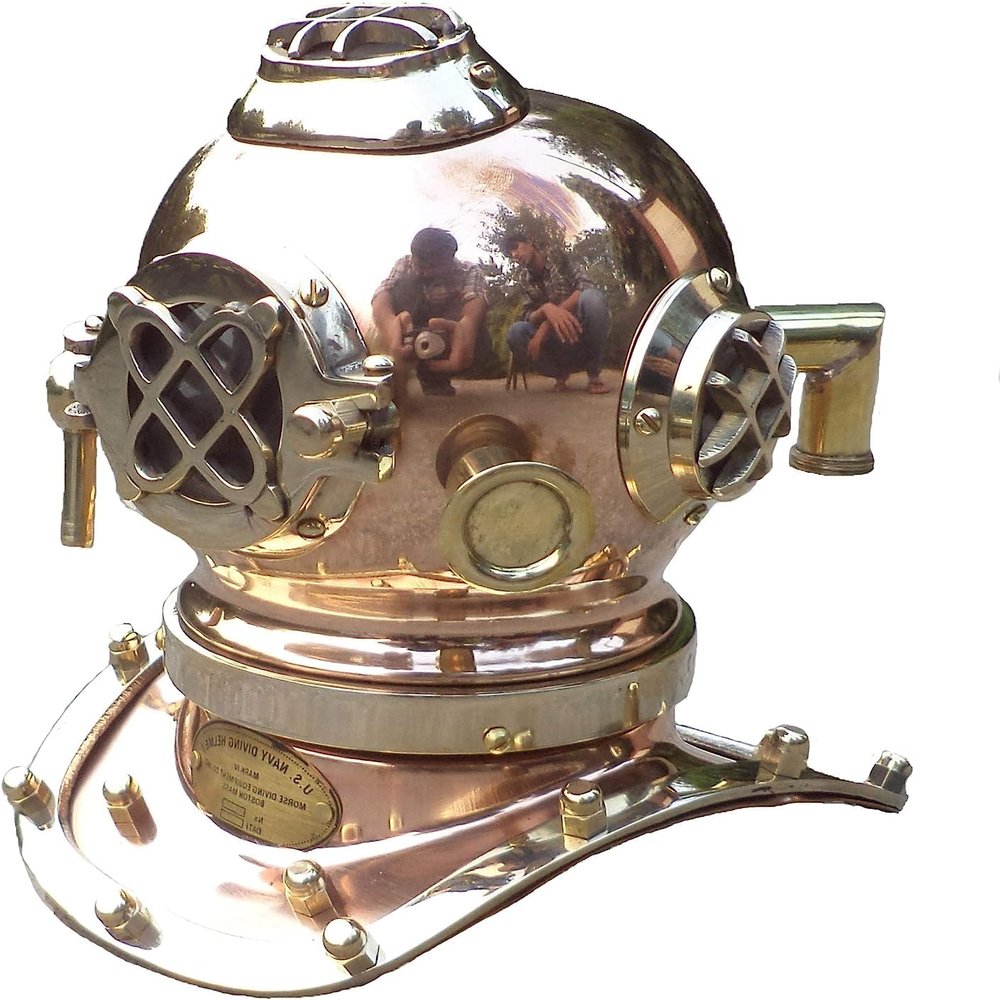 VintiquE Antique Marine Mini Diving Helmet Replica Mark Us Navy Nautical Copper Finish 6 inches