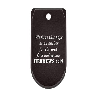 NDZ Performance Magazine Base Plate with Finger Extension for Sig P365 .380 ACP  Bible Hebrews 6:19  Black  Anodized Aluminum  Made in USA
