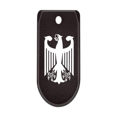 NDZ Performance Magazine Base Plate with Finger Extension for Sig P365 .380 ACP German Coat of Arms Federal Eagle Black Anodized Aluminum Made in USA