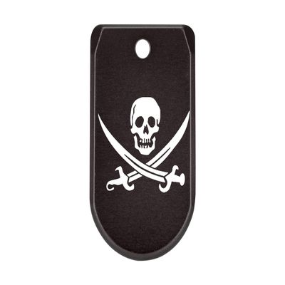 NDZ Performance Magazine Base Plate with Finger Extension for Sig P365 .380 ACP  Skull Jolly Roger 2  Black  Anodized Aluminum  Made in USA