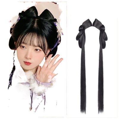 Hanfu Cosplay Wigs Women Black Anime Ancient Chinese Hanfu Wigs Headgear Accessories Hanfu Long Straight Wigs Black Wig Headband (Color : Little Dragon Turtle)