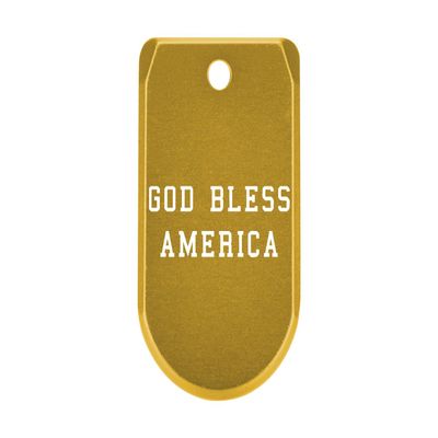 NDZ Performance Magazine Base Plate with Finger Extension for Sig P365 .380 ACP  God Bless America Text  Gold  Anodized Aluminum  Made in USA