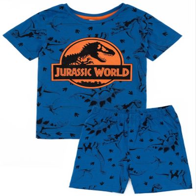 Jurassic World Boys Pajama Set | Kids Blue Short Sleeve T-Shirt & Shorts Loungewear PJs Outfit Bundle | Dinosaur Movie Gift