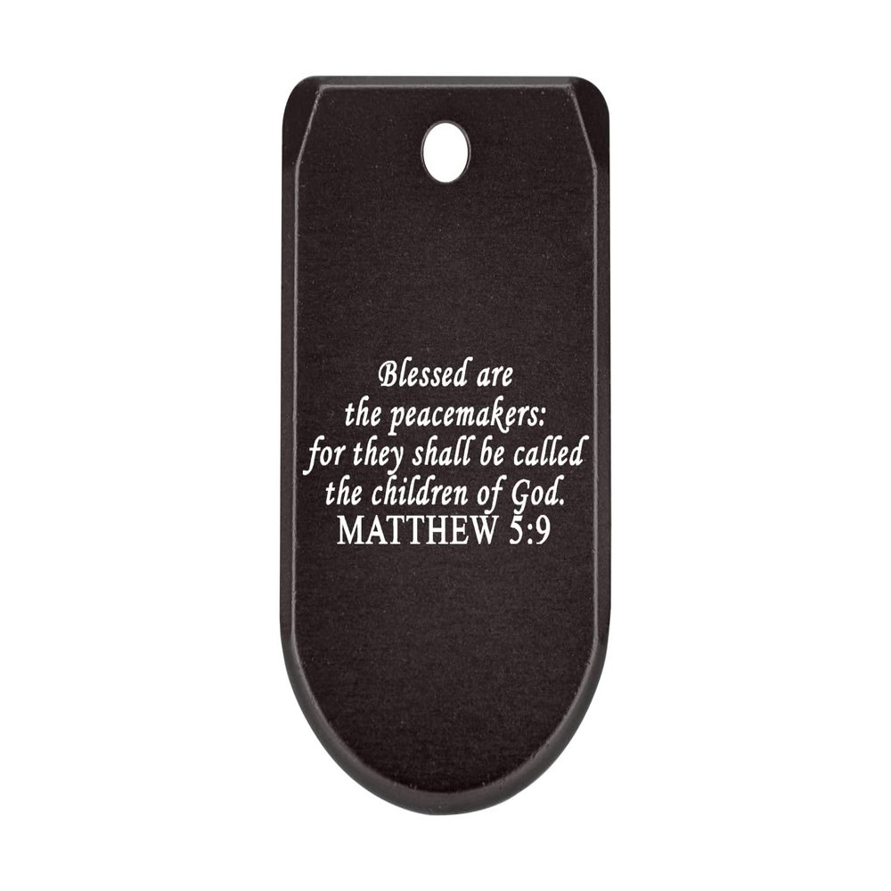 NDZ Performance Magazine Base Plate with Finger Extension for Sig P365 .380 ACP  Bible Matthew 5:9  Black  Anodized Aluminum  Made in USA
