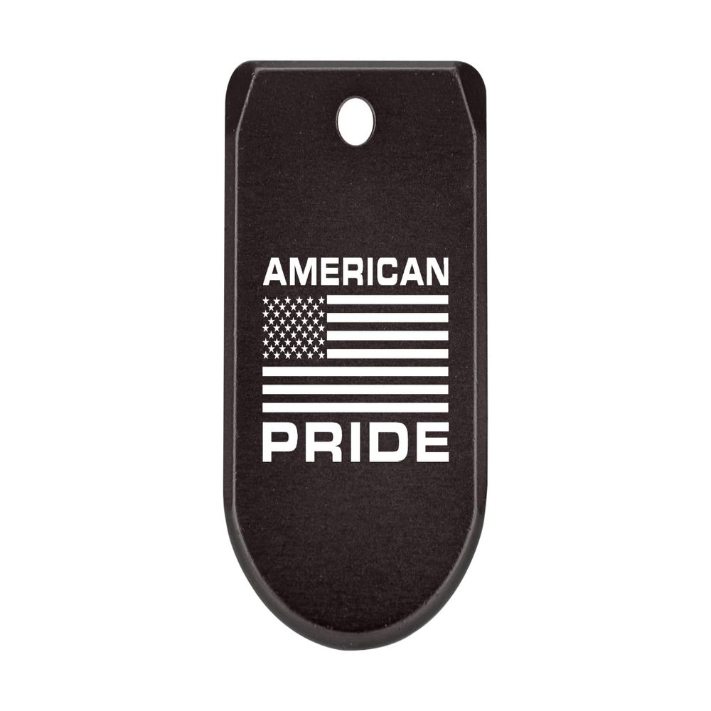 NDZ Performance Magazine Base Plate with Finger Extension for Sig P365 .380 ACP  American Pride US Flag  Black  Anodized Aluminum  Made in USA