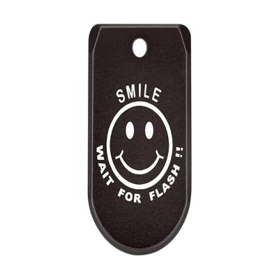NDZ Performance Magazine Base Plate with Finger Extension for Sig P365 .380 ACP  Smile Wait for Flash Smiley  Black  Anodized Aluminum  Made in USA