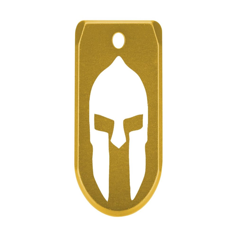 NDZ Performance Magazine Base Plate with Finger Extension for Sig P365 .380 ACP  Spartan Helmet 1  Gold  Anodized Aluminum  Made in USA
