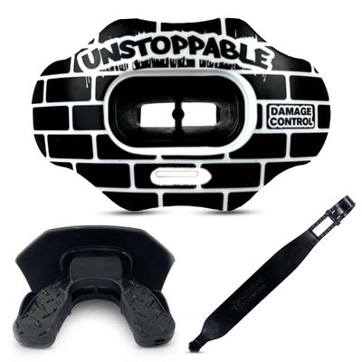 DAMAGE CONTROL Youth Football Mouth Guard  Breathable No Boil Mouthpiece, Protects Lips & Teeth, Works with Braces, Includes Helmet Strap  Sports Gear & Accessories (Unstoppable)
