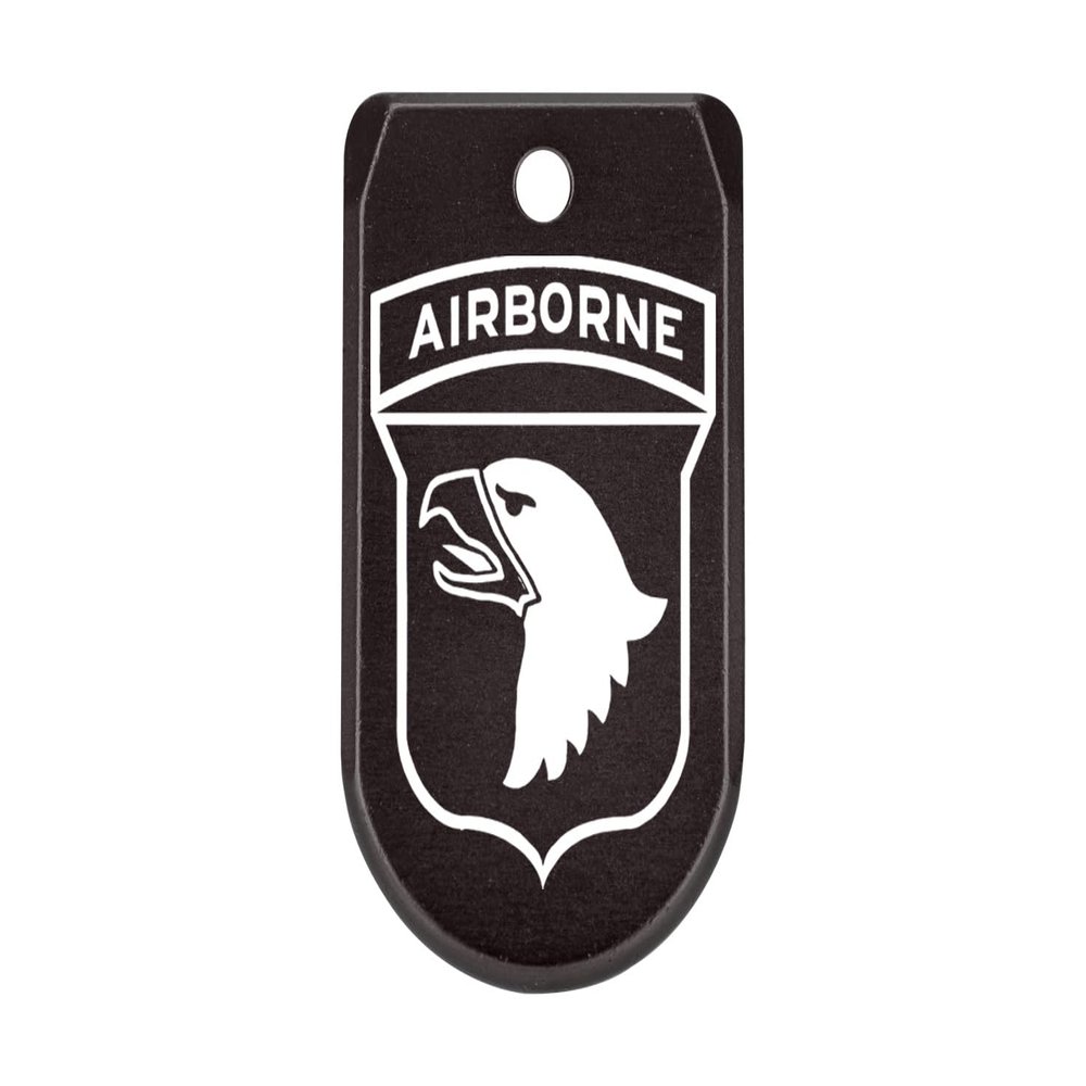NDZ Performance Magazine Base Plate with Finger Extension for Sig P365 .380 ACP  US Army 101st Airborne Division  Black  Anodized Aluminum  Made in USA