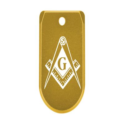 NDZ Performance Magazine Base Plate with Finger Extension for Sig P365 .380 ACP  Masonic Mason Calipers G Logo  Gold  Anodized Aluminum  Made in USA