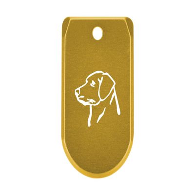 NDZ Performance Magazine Base Plate with Finger Extension for Sig P365 .380 ACP  Dog Head 2  Gold  Anodized Aluminum  Made in USA