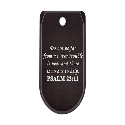 NDZ Performance Magazine Base Plate with Finger Extension for Sig P365 .380 ACP  Bible Psalm 22:11  Black  Anodized Aluminum  Made in USA