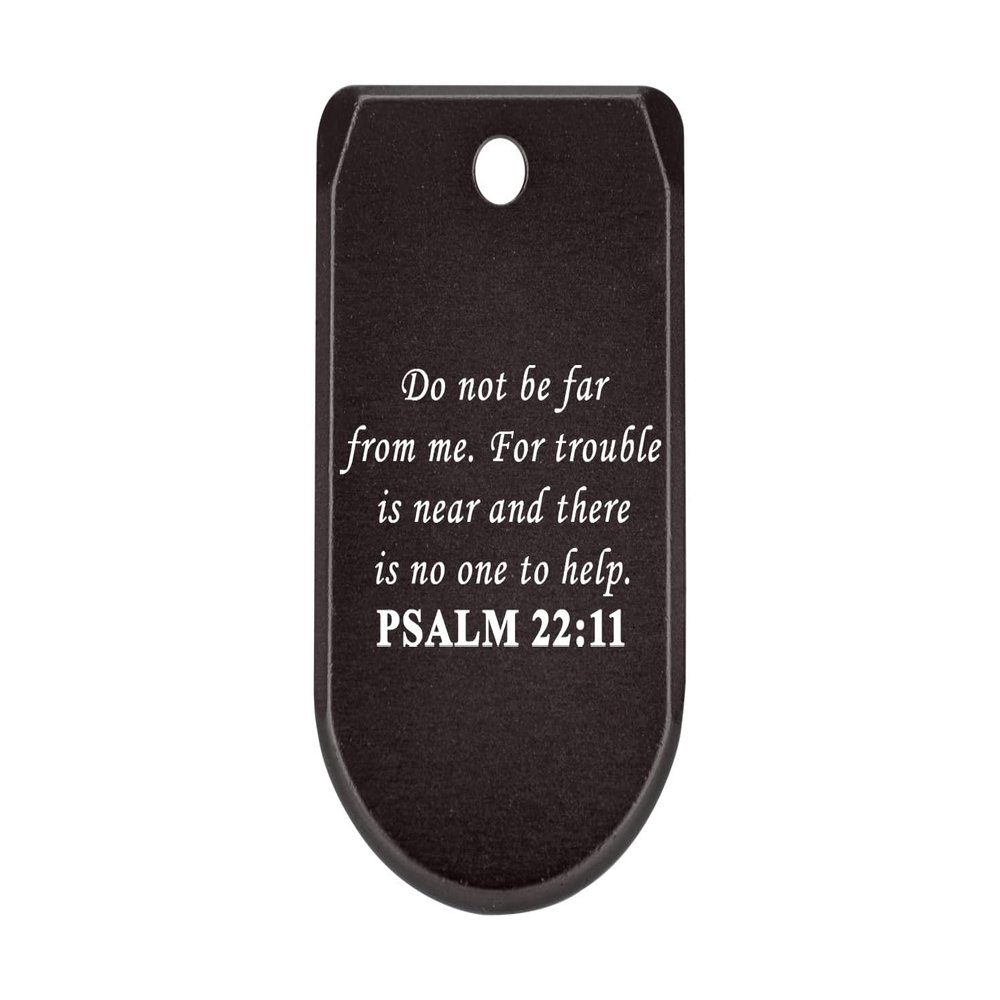 NDZ Performance Magazine Base Plate with Finger Extension for Sig P365 .380 ACP  Bible Psalm 22:11  Black  Anodized Aluminum  Made in USA