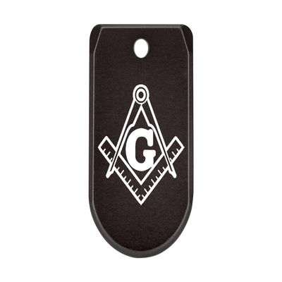 NDZ Performance Magazine Base Plate with Finger Extension for Sig P365 .380 ACP Masonic Square and Compass Black Anodized Aluminum Made in USA