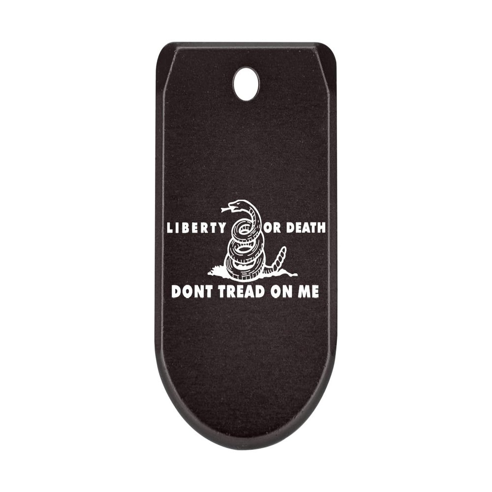 NDZ Performance Magazine Base Plate with Finger Extension for Sig P365 .380 ACP  Don't Tread On Me Liberty and Death  Black  Anodized Aluminum  Made in USA