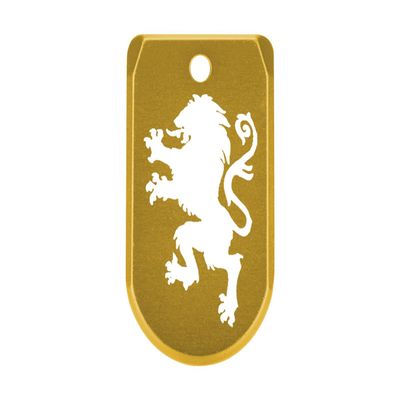 NDZ Performance Magazine Base Plate with Finger Extension for Sig P365 .380 ACP Hearaldic Lion 1 Gold Anodized Aluminum Made in USA