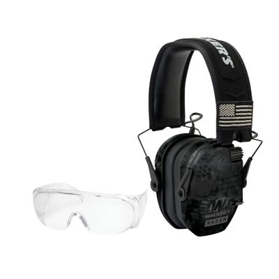 Walkers Razor Patriot Series Hi-Gain Omnidirectional Microphone Electronic Muffs (Kryptek Camo) Bundle with Protective Full Coverage Sport Shooting Glasses (2 Items)