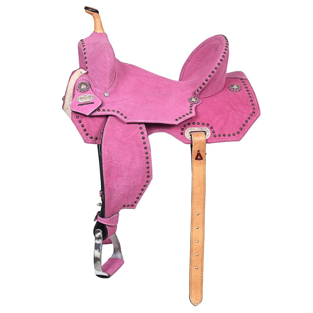 HILASON Pink 16 in Western Horse Flex Tree Barrel Trail Leather Saddle | for Horses