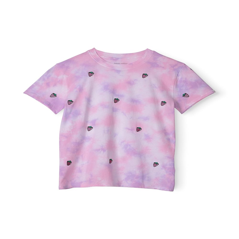 Happy Nation Relaxed Cotton Short Sleeve T Shirt, Pink Tie Dye, Medium